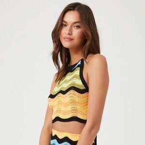 H&M Crochet Chevron Zigzag Striped Colorful Summer Halter Crop Top